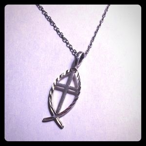 Cross and Ichthys (Jesus Fish) Necklace- Sterling